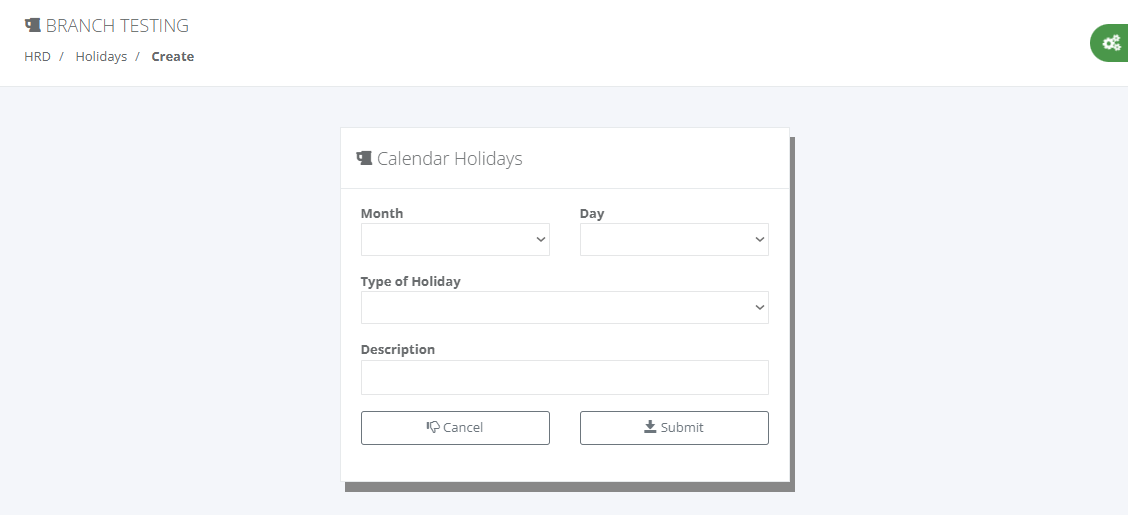 Tools: Holidays (Create)